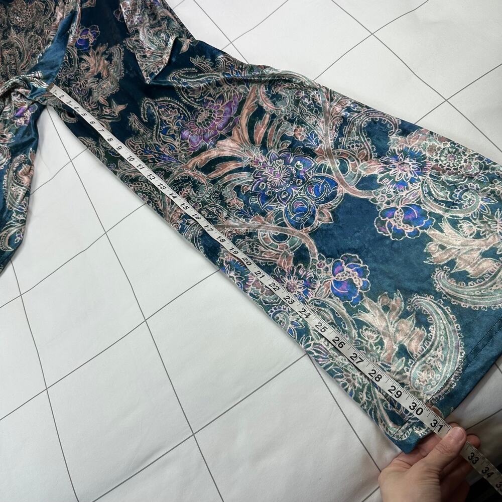 Free People Delphine Jumpsuit Womens Medium Blue Velvet Paisley Bohemian Holiday - Picture 12 of 14